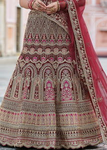 Maroon Red Velvet Lehenga Choli Having Heavy Embroidery & Hand work: Bridal Edition