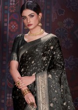 Load image into Gallery viewer, Pitch Black Zari Woven Satin Silk Saree