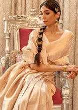 Laden Sie das Bild in den Galerie-Viewer, Parchment White &amp; Golden Zari Woven Kanjivaram Silk Saree with Tassels on Pallu