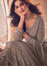 Load image into Gallery viewer, Umber Brown Georgette Front Slit Cut lehenga Suit with Embroidery work