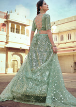 Laden Sie das Bild in den Galerie-Viewer, Frog Green Soft Net Lehenga Choli with Sequins, Thread &amp; Stone work