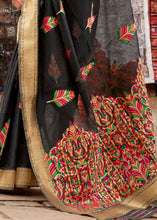 Load image into Gallery viewer, Sable Black Linen Silk Saree with Colorful Weaving work