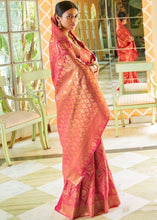 Load image into Gallery viewer, Punch Pink and Golden Blend Woven Banarasi Silk Saree