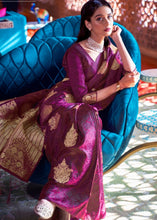 Cargar imagen en el visor de la galería, Lollipop Purple Satin Silk Saree with overall Golden Butti