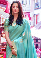 Load image into Gallery viewer, Aqua Blue Designer Wear Woven Banarasi Silk Saree
