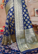 Load image into Gallery viewer, Berry Blue Woven Jacquard Silk Saree