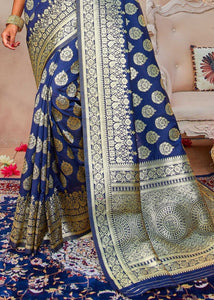 Berry Blue Woven Jacquard Silk Saree