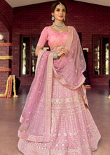 Load image into Gallery viewer, Taffy Pink Organza Lehenga Choli with Zarkan, Gota, Resham &amp; Zari work