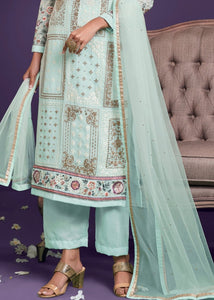 Sky Blue Georgette Salwar Suit with Thread, Zari & Sequence work