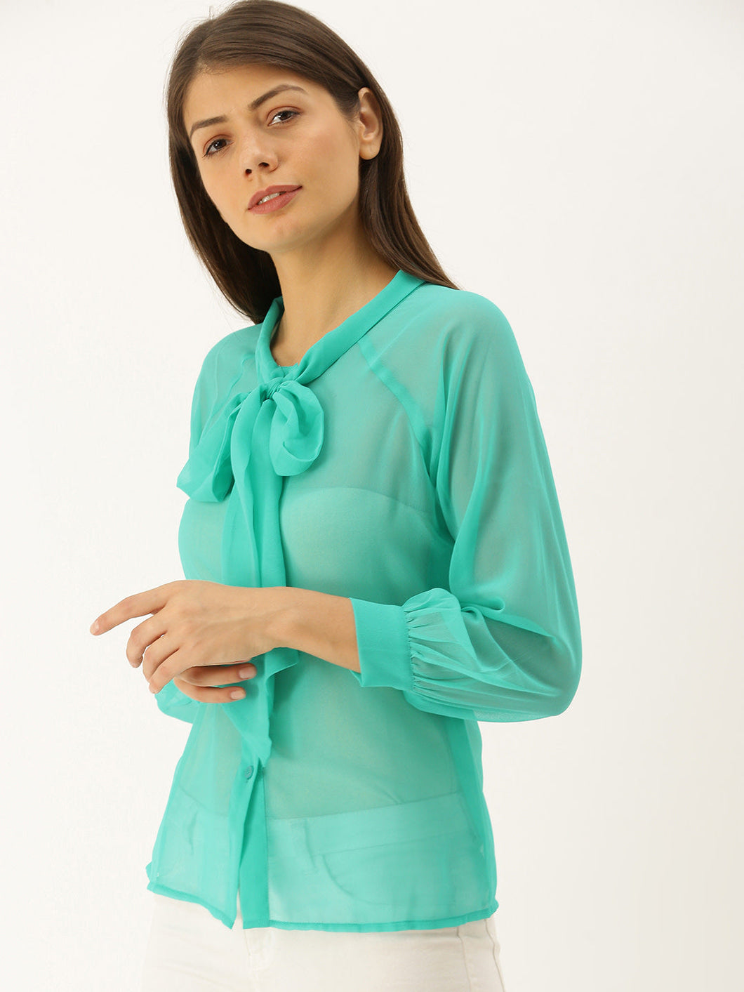 Tie up collar shirt blouse