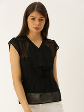 Load image into Gallery viewer, frill neck cap sleeve blouse