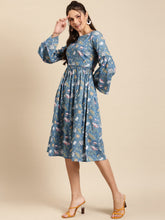 Load image into Gallery viewer, Foral Print Midi Dress with bell sleeve