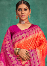 Load image into Gallery viewer, Outrageous Orange Woven Raw Silk Saree with Contrast Border &amp; Pallu