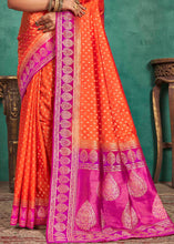 Load image into Gallery viewer, Outrageous Orange Woven Raw Silk Saree with Contrast Border &amp; Pallu
