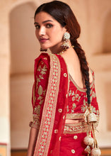 Load image into Gallery viewer, Candy Red Organza Saree with Zari, Sequins &amp; Dori work