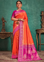 Load image into Gallery viewer, Outrageous Orange Woven Raw Silk Saree with Contrast Border &amp; Pallu