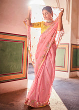 Load image into Gallery viewer, Rose Pink Organza Saree with Zari, Mirror &amp; Thread work