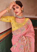 Load image into Gallery viewer, Rose Pink Organza Saree with Zari, Mirror &amp; Thread work