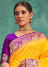 Load image into Gallery viewer, Aureolin Yellow Woven Raw Silk Saree with Contrast Border &amp; Pallu