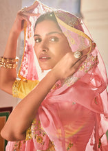 Load image into Gallery viewer, Rose Pink Organza Saree with Zari, Mirror &amp; Thread work