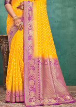 Load image into Gallery viewer, Aureolin Yellow Woven Raw Silk Saree with Contrast Border &amp; Pallu