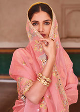 Load image into Gallery viewer, Rose Pink Organza Saree with Zari, Mirror &amp; Thread work