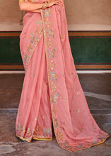 Load image into Gallery viewer, Rose Pink Organza Saree with Zari, Mirror &amp; Thread work