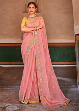 Load image into Gallery viewer, Rose Pink Organza Saree with Zari, Mirror &amp; Thread work