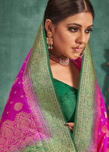 Load image into Gallery viewer, Fuschia Pink Woven Raw Silk Saree with Contrast Border &amp; Pallu