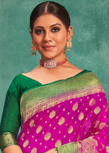 Load image into Gallery viewer, Fuschia Pink Woven Raw Silk Saree with Contrast Border &amp; Pallu