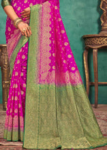 Load image into Gallery viewer, Fuschia Pink Woven Raw Silk Saree with Contrast Border &amp; Pallu