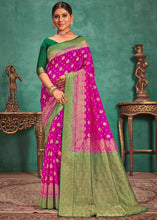 Load image into Gallery viewer, Fuschia Pink Woven Raw Silk Saree with Contrast Border &amp; Pallu