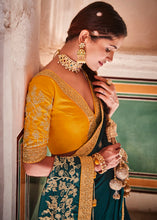 Load image into Gallery viewer, Rama Green Crepe Silk Saree with Sequins &amp; Dori work