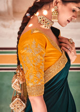 Load image into Gallery viewer, Rama Green Crepe Silk Saree with Sequins &amp; Dori work