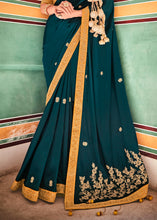 Load image into Gallery viewer, Rama Green Crepe Silk Saree with Sequins &amp; Dori work