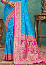 Load image into Gallery viewer, Cerulean Blue Woven Raw Silk Saree with Contrast Border &amp; Pallu