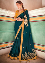 Load image into Gallery viewer, Rama Green Crepe Silk Saree with Sequins &amp; Dori work
