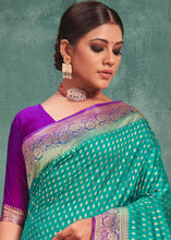 Load image into Gallery viewer, Turquoise Blue Woven Raw Silk Saree with Contrast Border &amp; Pallu