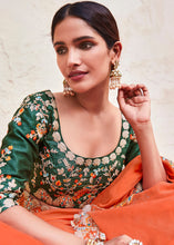 Load image into Gallery viewer, Blaze Orange Organza Saree with Thread,Mirror &amp; Dori work