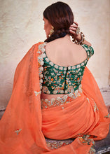 Load image into Gallery viewer, Blaze Orange Organza Saree with Thread,Mirror &amp; Dori work
