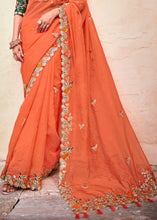 Load image into Gallery viewer, Blaze Orange Organza Saree with Thread,Mirror &amp; Dori work