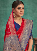 Load image into Gallery viewer, Imperial Red Woven Raw Silk Saree with Contrast Border &amp; Pallu
