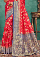 Load image into Gallery viewer, Imperial Red Woven Raw Silk Saree with Contrast Border &amp; Pallu