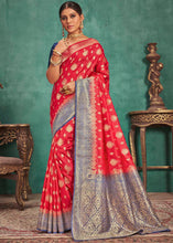 Load image into Gallery viewer, Imperial Red Woven Raw Silk Saree with Contrast Border &amp; Pallu