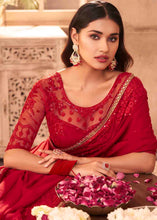 Load image into Gallery viewer, Rufous Red Designer Embroidered Georgette Saree with Sequence work