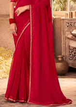 Load image into Gallery viewer, Rufous Red Designer Embroidered Georgette Saree with Sequence work