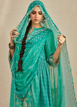 Load image into Gallery viewer, Turquoise Green Digital Printed Cotton Silk Suit With Parsi Embroidery work