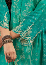 Load image into Gallery viewer, Turquoise Green Digital Printed Cotton Silk Suit With Parsi Embroidery work