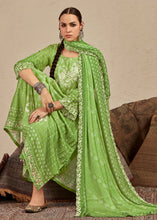 Load image into Gallery viewer, Light Green Digital Printed Cotton Silk Suit With Parsi Embroidery work
