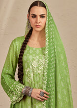 Load image into Gallery viewer, Light Green Digital Printed Cotton Silk Suit With Parsi Embroidery work